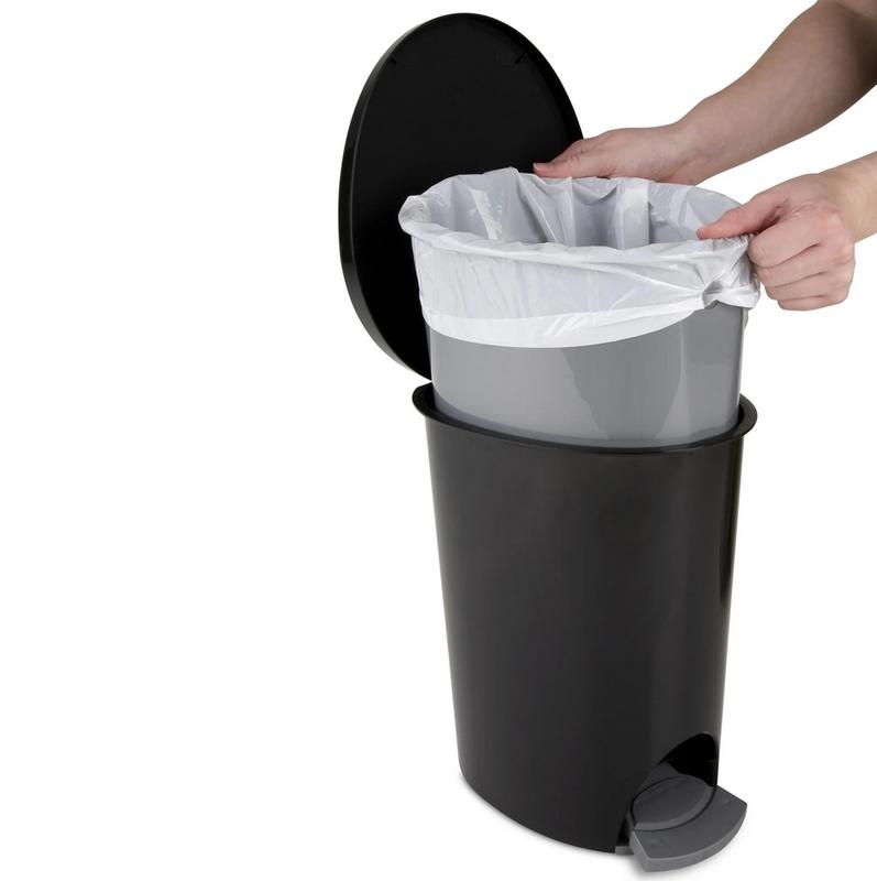 Sterilite 2.6 Gallon Ultra Step On Bathroom Trash Can, Black Plastic Smooth