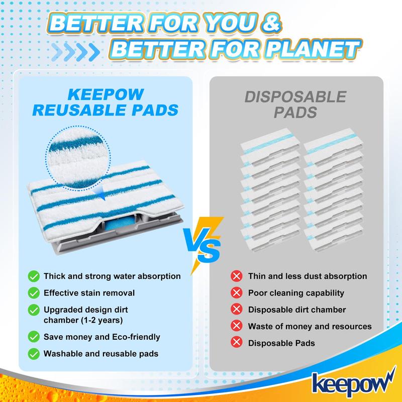 KEEPOW Reusable Mop Pads Refills, Vacmop Replacement Pads Compatible with Shark Vac Mop VM252 VM200 VC205 VM250  QM250 VM190 VM200P12, Hardwood Floor Mop Pad with Upgraded Dirt Chamber