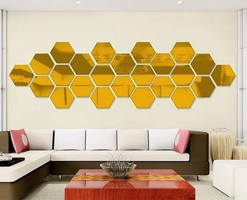 Manco Luella Mirror Wall Stickers, 12 count Hexagon Mirror 20x18cm Art DIY Home Decorative Hexagonal  Sheet Plastic Tiles Living Room Bedroom Sofa TV Background Wall Decal Decoration