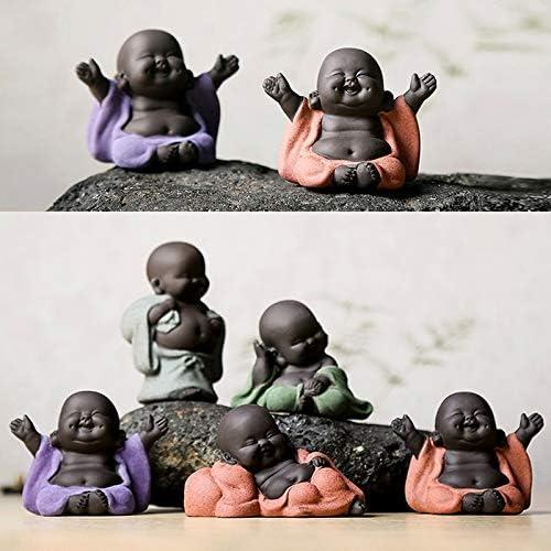 Ceramic Little Cute Baby Buddha Statue Monk Figurine Buddha Figurines Home Decor Creative Baby Crafts Dolls Ornaments Gift Delicate Ceramic Arts and Crafts (Purple)