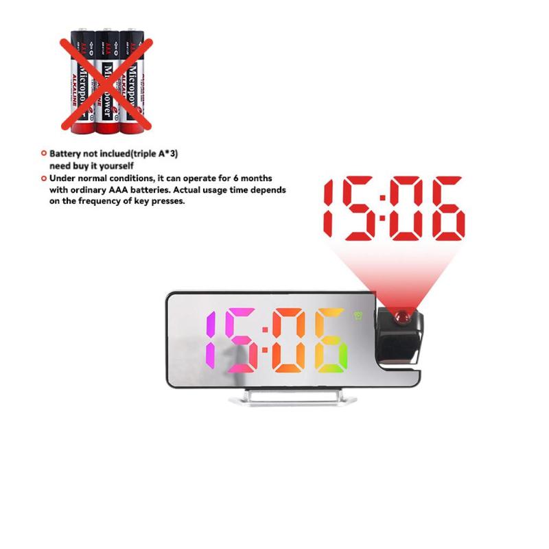 LED Screen Mirror Projection Alarm Clock, 1 Count Creative Electronic Clock, Home Decor for Living Room Bedroom [Battery Required, without Battery]