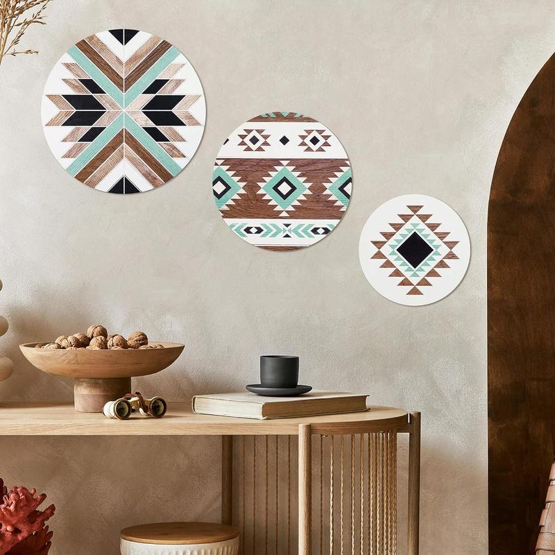 Putuo Decor Art Wooden Aztec Wall Decor Boho Western for Apartment Bedroom Living Room Hanging Ornaments