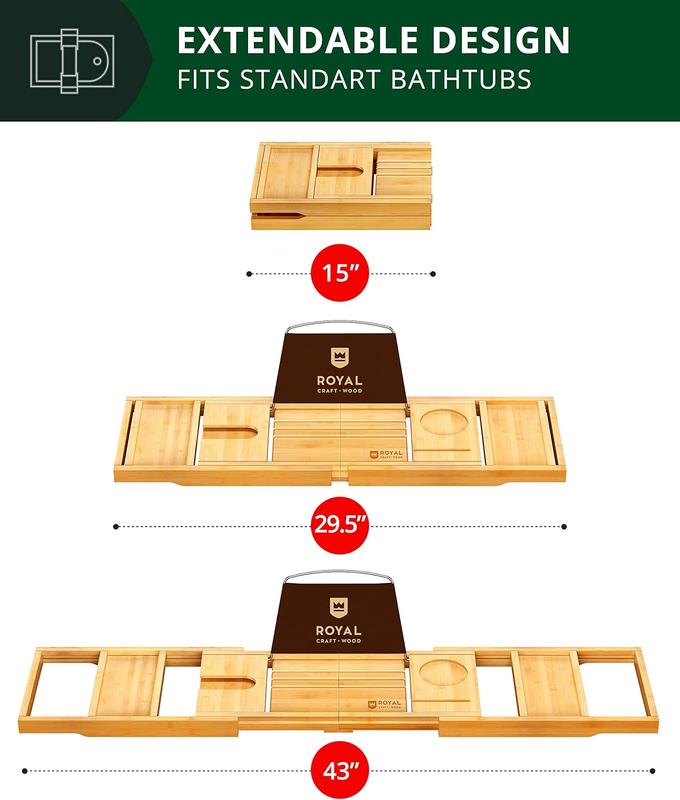 ROYAL CRAFT WOOD Premium Foldable Bathtub Tray - Expandable Bath Tray for Tub - Luxury Bathtub & Bathroom Accessories