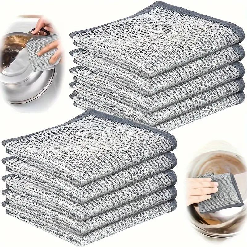 Multifunctional Silver Wire Mesh Dishcloth, 10pcs Reusable Dishwashing Cloth, Suitable for Dry & Wet Use, Washing & Cleaning Tableware, Sinks, Counters