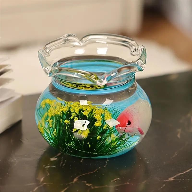 Random Color Mini Glass Fish Bowl, 1 Count Lovely Mini Fish Bowl, Desktop Decoration for Living Room Bedroom Office Home Dormitory Car