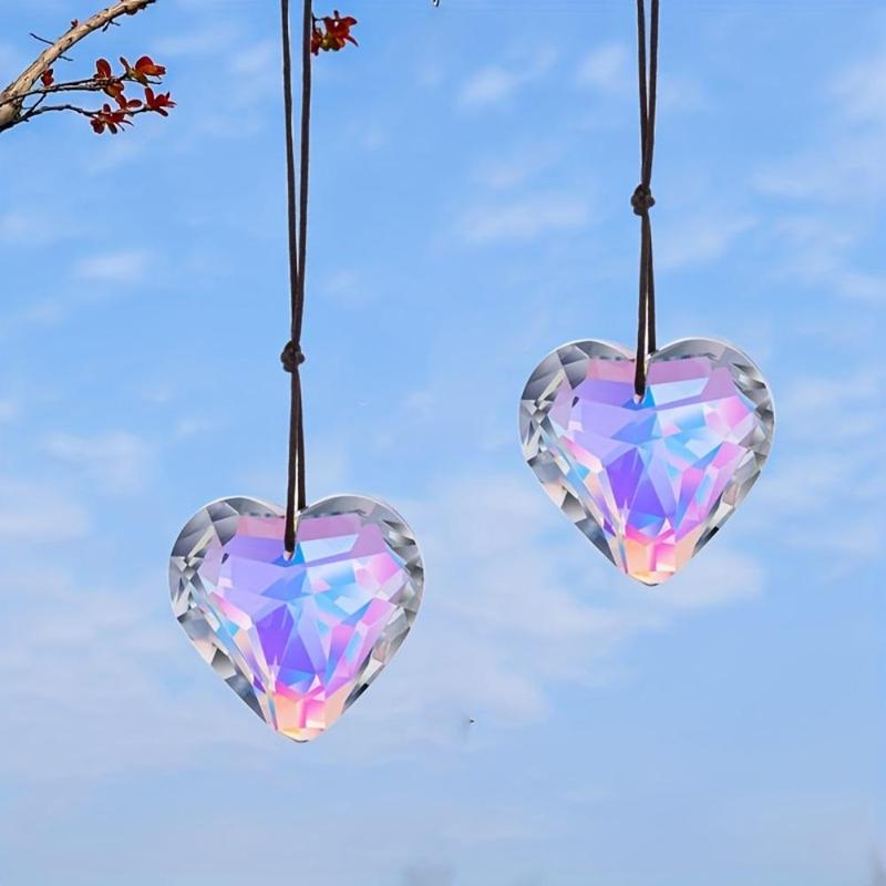 Heart Shaped Prism Pendant, 1 Count Crystal Glass Suncatcher, Hanging Decor for Home Garden Party Car