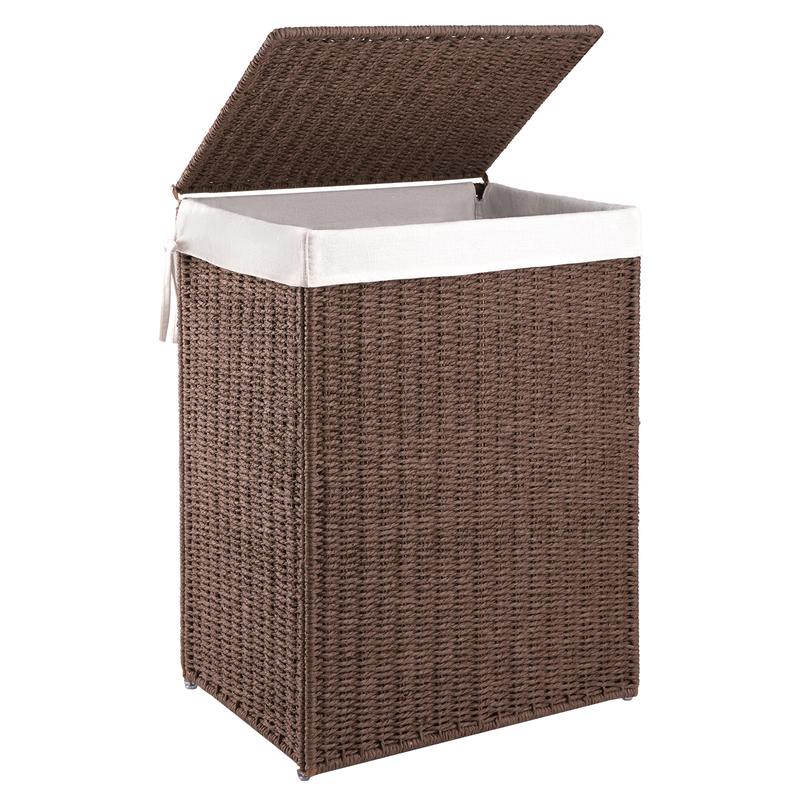 23.8 Gal (90L) Laundry Hamper with Lid, Wicker Hamper with Removable Liner Bags, Foldable Woven Paper Rope Hamper for Laundry Room, Bedroom