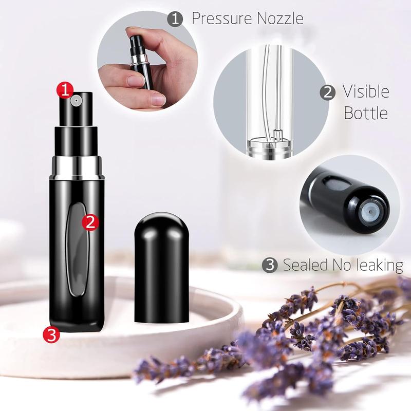 Refillable Mini Perfume Atomizer BottlePortable Separate BottlesTravel and Outings Spray Boxes Dispensers 5ml 0.2oz (Black)