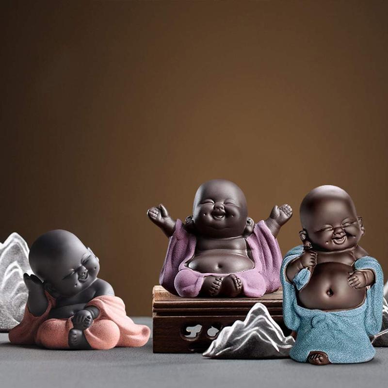 Ceramic Little Cute Baby Buddha Statue Monk Figurine Buddha Figurines Home Decor Creative Baby Crafts Dolls Ornaments Gift Delicate Ceramic Arts and Crafts (Purple)