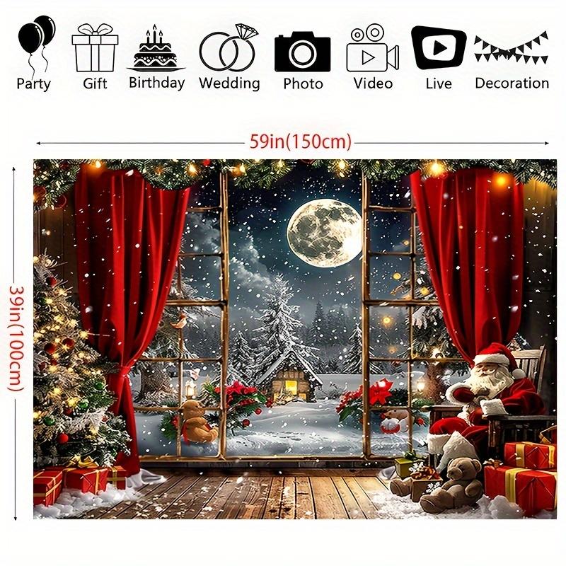 Merry Christmas Pink Magic Wonderland Background - Vintage wooden house and snow tree design, peach velvet tapestry, suitable for living rooms, outdoor decoration, live streaming and photo booths