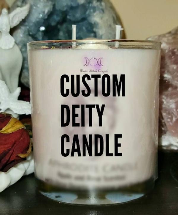 Custom Deity Candle, God- Goddess Offering Candles made to order, 10 oz soy Candle for deity work. Discreet Broom Closet Labeling Available