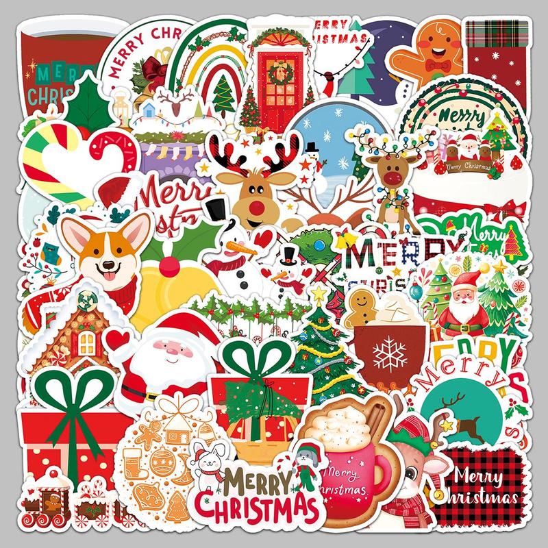 Cartoon Christmas Themed Sticker (50pcs set), Waterproof Self Adhesive DIY Sticker, Decor Sticker for Gift Greeting Card Water Bottle Laptop Phone