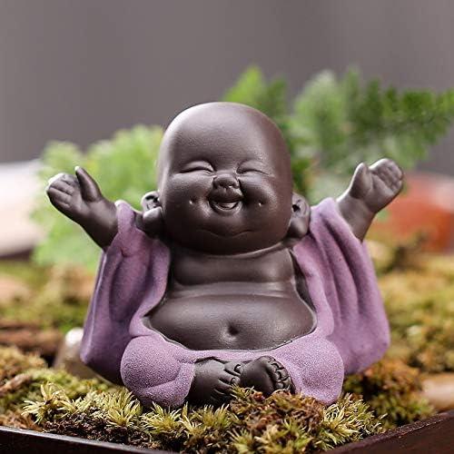 Ceramic Little Cute Baby Buddha Statue Monk Figurine Buddha Figurines Home Decor Creative Baby Crafts Dolls Ornaments Gift Delicate Ceramic Arts and Crafts (Purple)