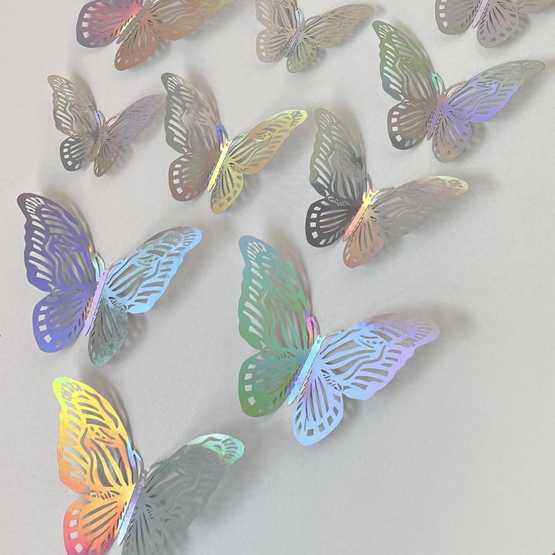 Butterfly Wall Sticker, 12pcs set Colorful Butterfly Self-adhesive Window Door Wall Decal, Wall Art Decorative Sticker for Home Party Wedding Ceremony