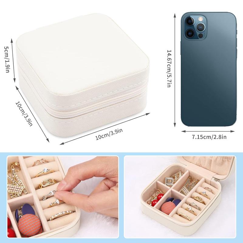 Portable Travel Mini Jewelry Box Leather Jewellery Ring Organizer Case Storage Gift Box Women (white).