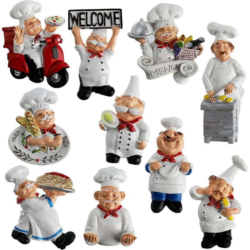 10 Pack Chef Fridge Magnets, Cute Italian Chef Magnets for Refrigerator, Funny Kitchen Chef Figurine Decorations, 3D Resin Baker Refrigerator Stickers for Whiteboard, Map, Cabinets,A Good Choice for Christmas Gifts.