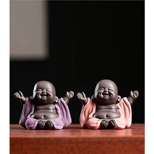 Ceramic Little Cute Baby Buddha Statue Monk Figurine Buddha Figurines Home Decor Creative Baby Crafts Dolls Ornaments Gift Delicate Ceramic Arts and Crafts (Purple)