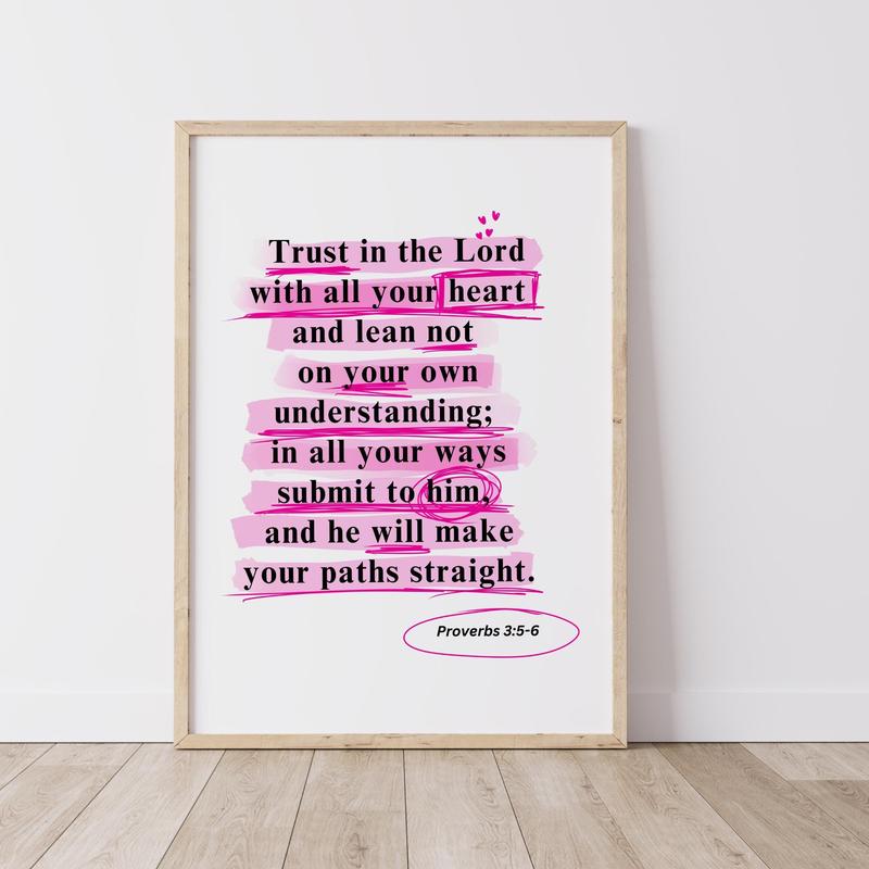 Trendy Modern Christian Art, Proverbs God Wall Art Scripture Decor, Pink Wallart, Bible Verse Poster No Frame, Spiritual Art Religious