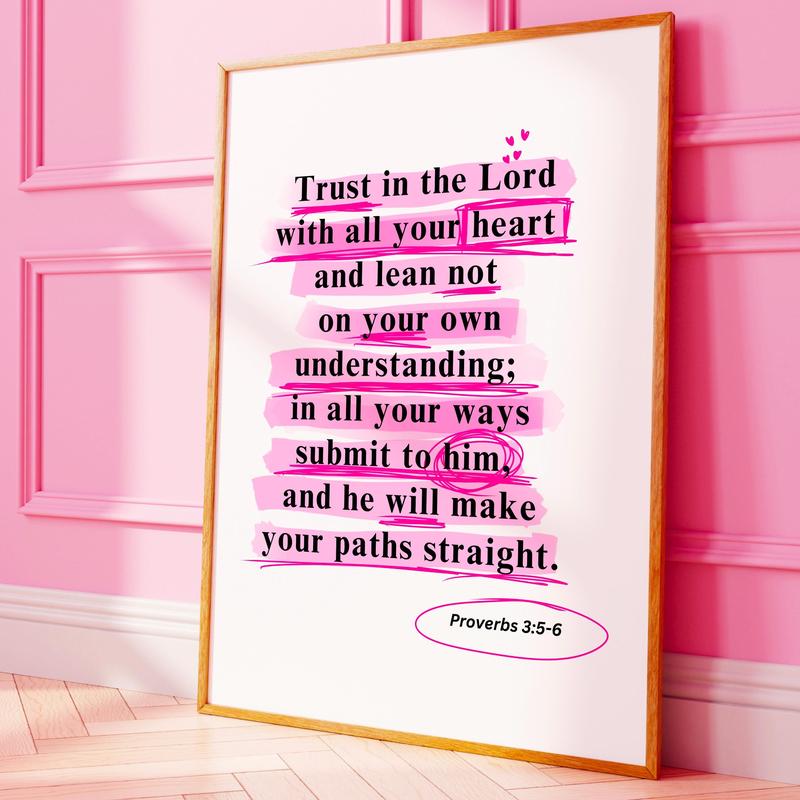 Trendy Modern Christian Art, Proverbs God Wall Art Scripture Decor, Pink Wallart, Bible Verse Poster No Frame, Spiritual Art Religious