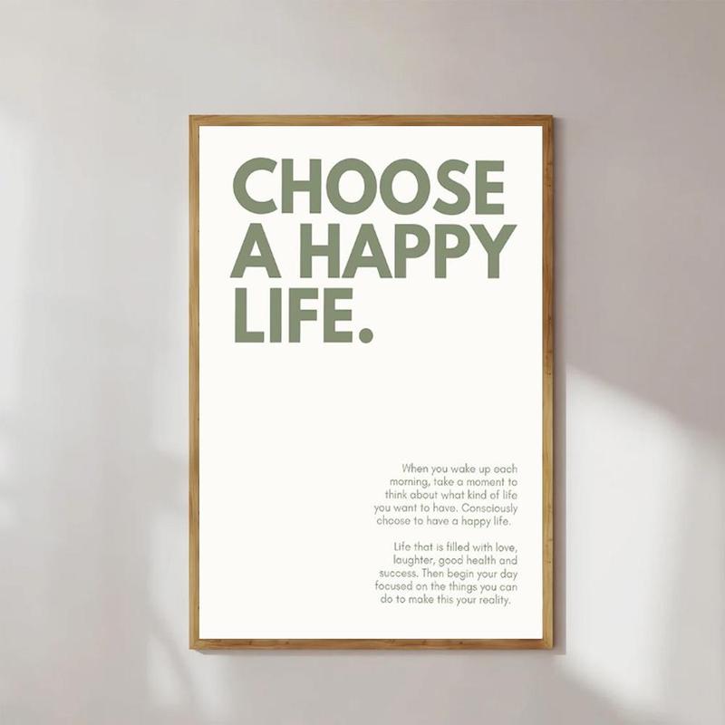 Choose A Happy Life Canvas Painting without Frame, 1 Count Simple Letter Pattern Wall Art, Wall Decor for Home Living Room Bedroom Office