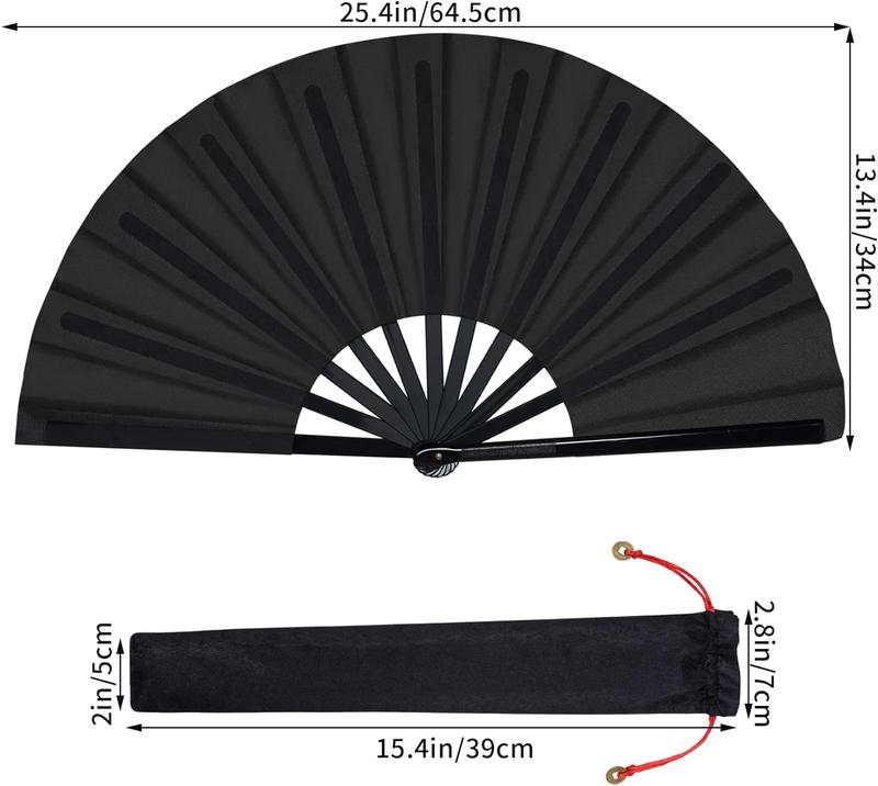 2 Packs Large Folding Hand Fan Handheld Folding Fans Chinese Tai Chi Folding Nylon Cloth Chinese Kung Fu Fan with Holder Sleeve for Men and Decor Plastic Decor Plastic