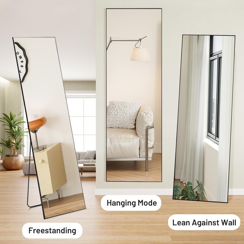 [Deal] Full Length Mirror Body Floor Standing Mirror Hanging or Leaning Against Wall, with Stand Aluminum Alloy Thin Frame for Bedroom Cloakroom Decor