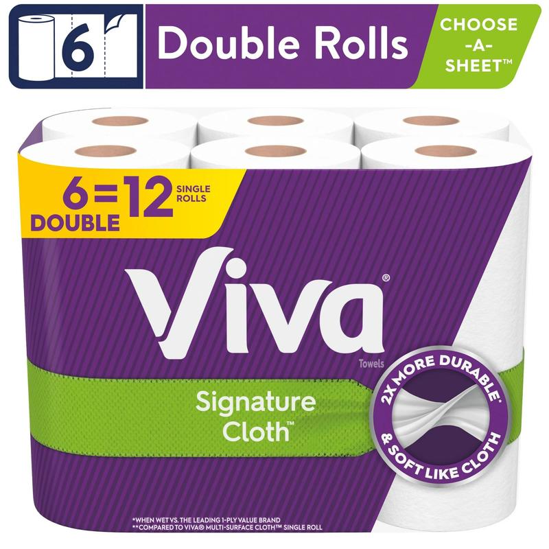 Viva Signature Cloth Paper Towels, 6 Double Rolls - Ideal for Toilet and Wipes