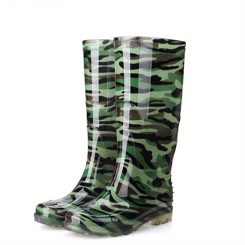 Unisex Fashion Stocking Rain Boots, Non-Slip Rubber Boots, round Toe over the Knee Raincoat, Black, White, Yellow, Camouflage Color-Outdoor Moisture Weather Shoes