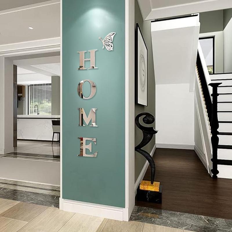 Home Letter Design Wall Sticker, 1 Set Acrylic 3D Mirror Wall Decoration, Home Decoration for Living Room Bedroom Porch Study Room