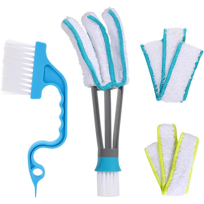 Blind Duster, Blind Cleaner Duster and Brush kit with 2pcs Removable Microfiber Sleeves Groove Gap Cleaning Tool for Household Cleaning Window Blind Cleaning car Vent Air Conditioner Cleaner