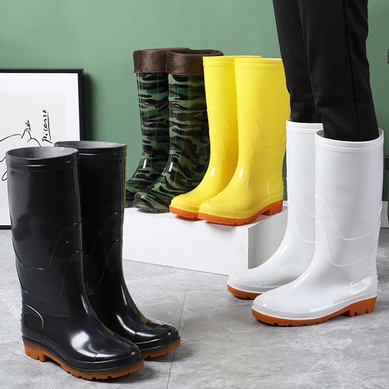 Unisex Fashion Stocking Rain Boots, Non-Slip Rubber Boots, round Toe over the Knee Raincoat, Black, White, Yellow, Camouflage Color-Outdoor Moisture Weather Shoes