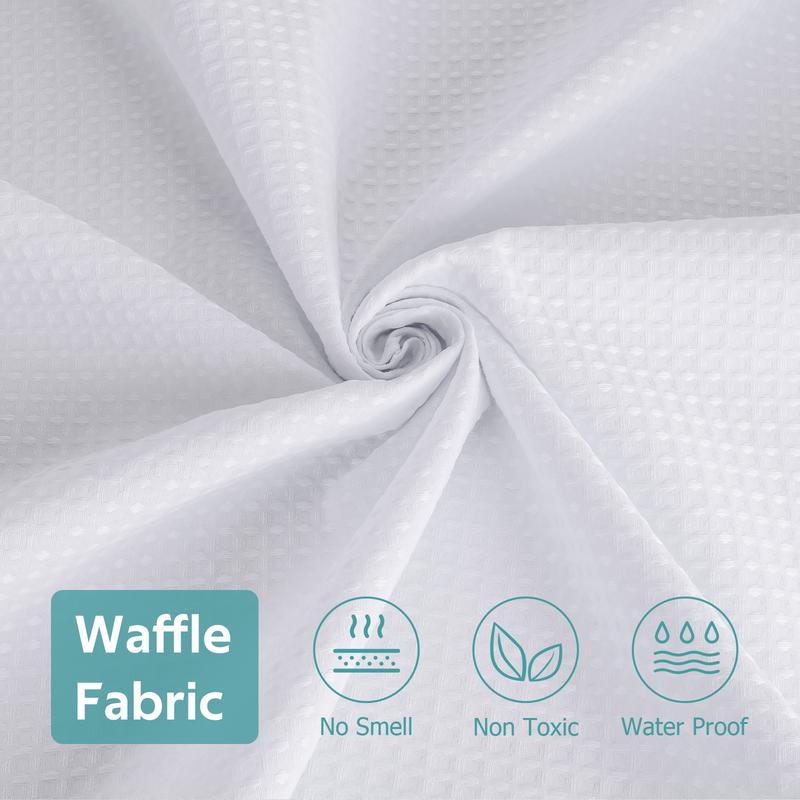 VIPfree Luxury 3 in 1 Waffle Shower Curtain and Liner Set with Double Sided Hooks - 258GSM Weighted Shower Cloth Set for Bathroom 72x72 White