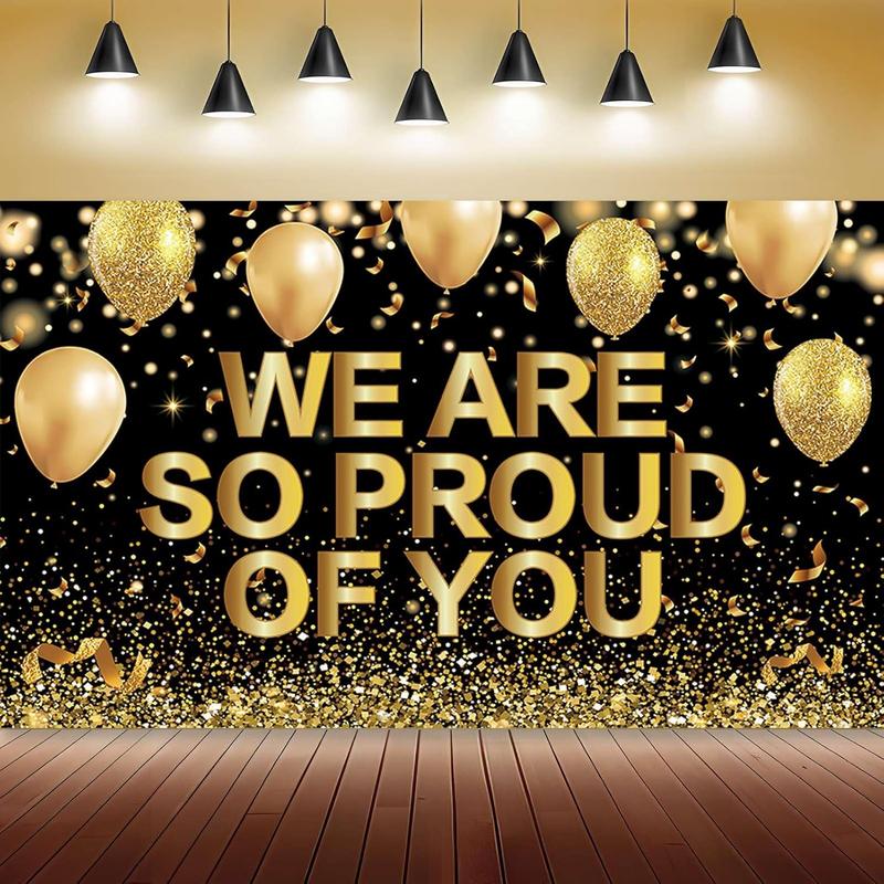 Large Congrats Grad Banner, 72x44 Inch We Are So Proud Of You Banner Congratulations Graduation Backdrop 2024, Black and Gold Graduation Decorations 2024 Graduation Party Decorations Black and Gold