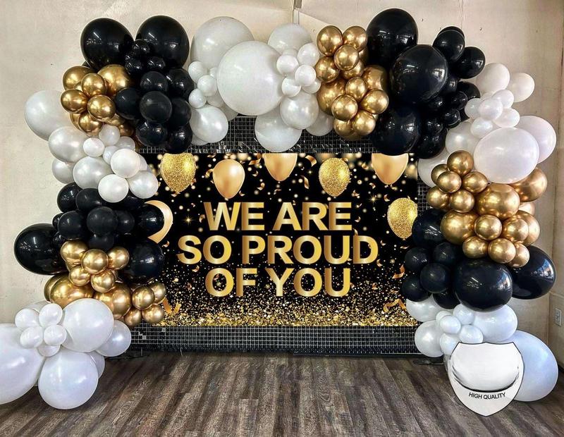 Large Congrats Grad Banner, 72x44 Inch We Are So Proud Of You Banner Congratulations Graduation Backdrop 2024, Black and Gold Graduation Decorations 2024 Graduation Party Decorations Black and Gold