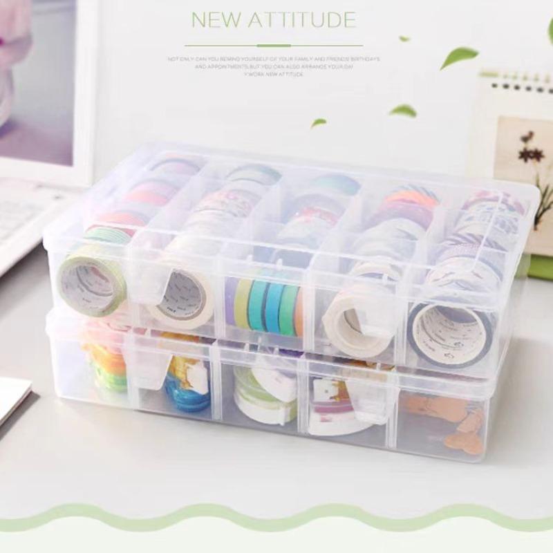 15 Grid Art Tape Storage Box, Clear Plastic Storage Box, Removable Assembly Storage Box for Home Office Kitchen Festival