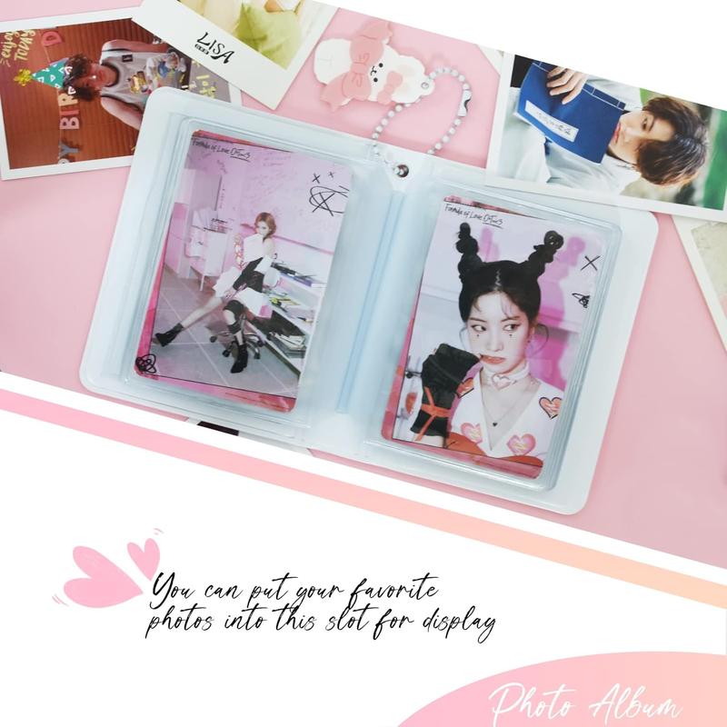 Photocard Binder 3 Inch Kpop Album Kpop Photocard Holder Book Mini Photo Album Kpop Album with Pendant for Collecting Picture, 40 Pockets (White)