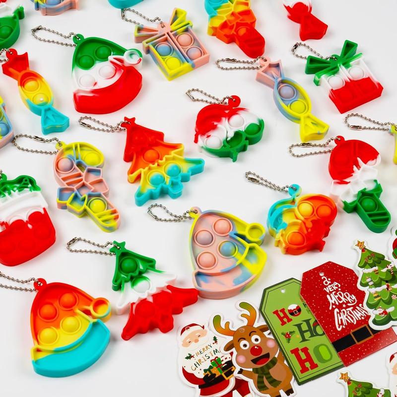 Christmas Party Favors for Kids - 24 Pack Mini Pop Fidget Keychain with Gift Cards for Toddler Kids Classroom Gifts Christmas Stocking Stuffers Gifts, Christmas Treats Goodies