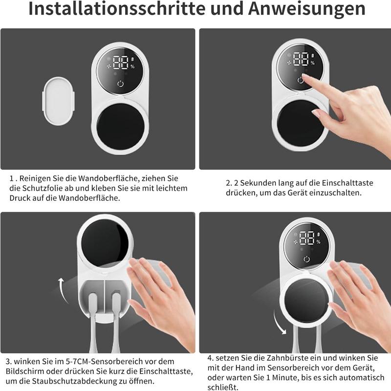 Wall Mounted Toothbrush Sterilizer, Rechargeable Toothbrush Holder, UV-C Toothbrush Cleaner with LED Smart Screen, Personal Care Appliances