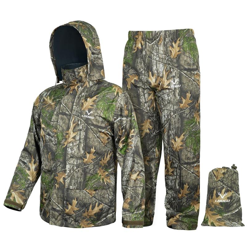 LOOGU Camo Rain Suit - Rain Gear for Men Waterproof, Lightweight Rain Coat, Breathable Mens Rain Jackets Hood