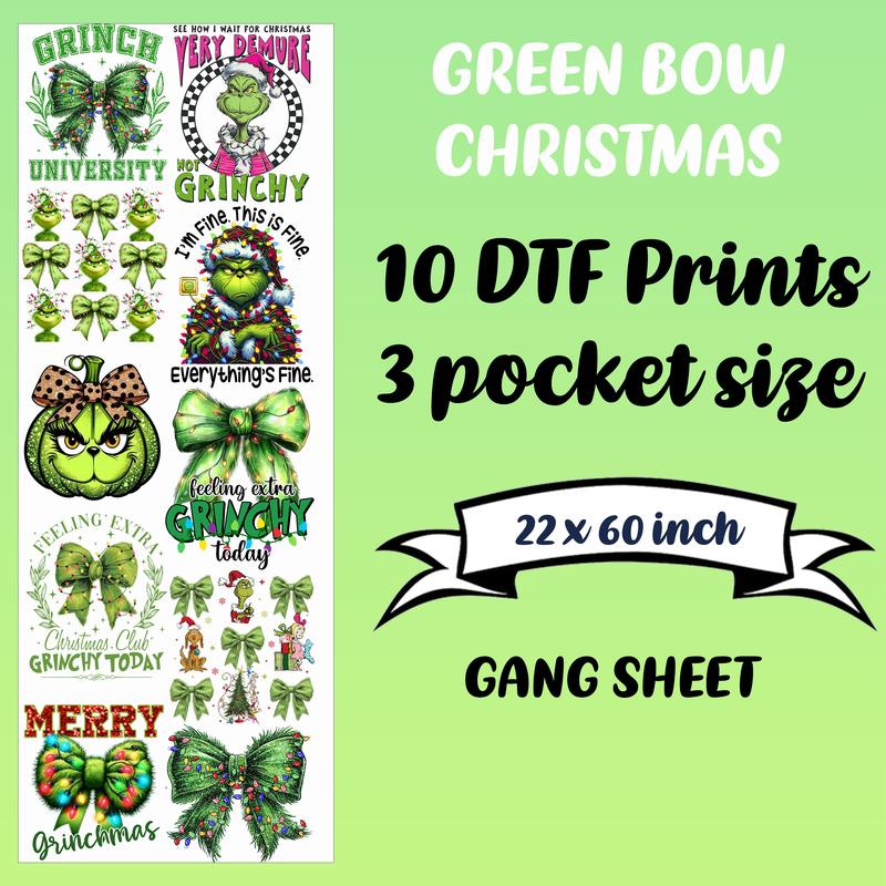 Green Bow Christmas Bundle Ready To Press DTF Transfers