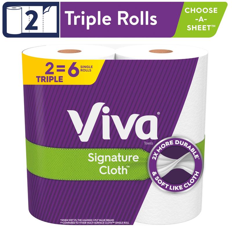 Viva Signature Cloth Paper Towels - Pack of 2 Triple Rolls - Toilet, Wipes