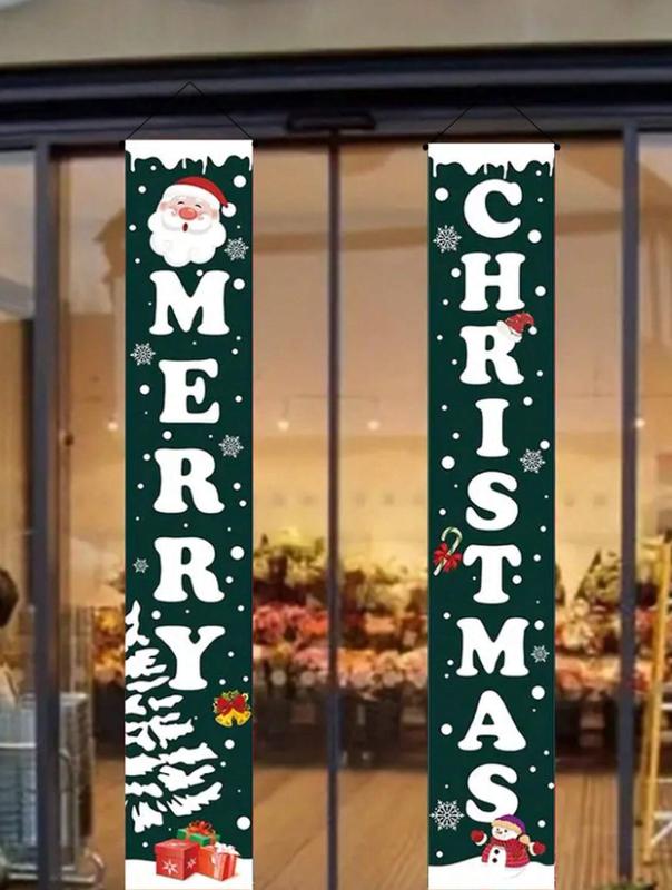 Christmas Pennant Banner, Polyester Fabric Cute Snowman & Santa Couplet, Christmas Theme Party Decor, Outdoor Garden Porch Welcome Sign, Indoor Wall Hanging Decoration,Christmas