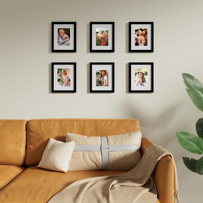 Set of 9, Display 5x7 Pictures with Mat or 8x10 without Mat, Collage Frames for Wall or Tabletop Decor Lightweight Photo Wood