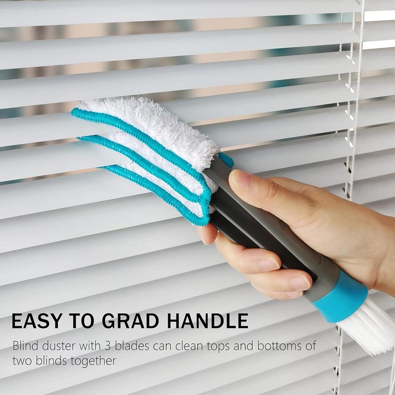 Blind Duster, Blind Cleaner Duster and Brush kit with 2pcs Removable Microfiber Sleeves Groove Gap Cleaning Tool for Household Cleaning Window Blind Cleaning car Vent Air Conditioner Cleaner