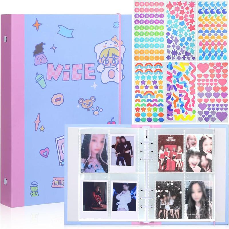 Kpop Photocard Binder Kpop Photocard Holder Book Sleeves with Kpop Photocard Korean Stickers, A5 Binder Photocard Album 6 Ring Photocard Binder Card Protectors Pages