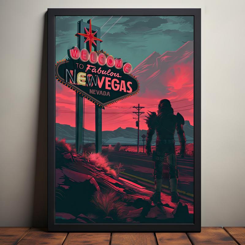 Welcome to New Vegas Poster, Fallout Video Game Art, Wasteland Art, Neon Sign Video Game Poster Decor Photo