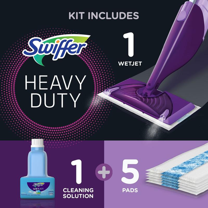 Swiffer WetJet Wood Starter Kit (1 Mop, 5 Pads, 1 Cleaning Solution)