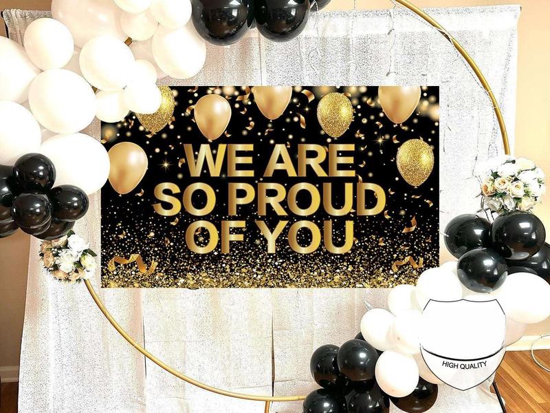 Large Congrats Grad Banner, 72x44 Inch We Are So Proud Of You Banner Congratulations Graduation Backdrop 2024, Black and Gold Graduation Decorations 2024 Graduation Party Decorations Black and Gold