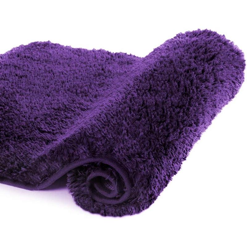 Non Slip Bath Mat for Bathroom (16 x 24, Dark Purple) Water Absorbent Soft Microfiber Shaggy, Machine Washable Thick Plush Bath Rugs for Shower Toilet