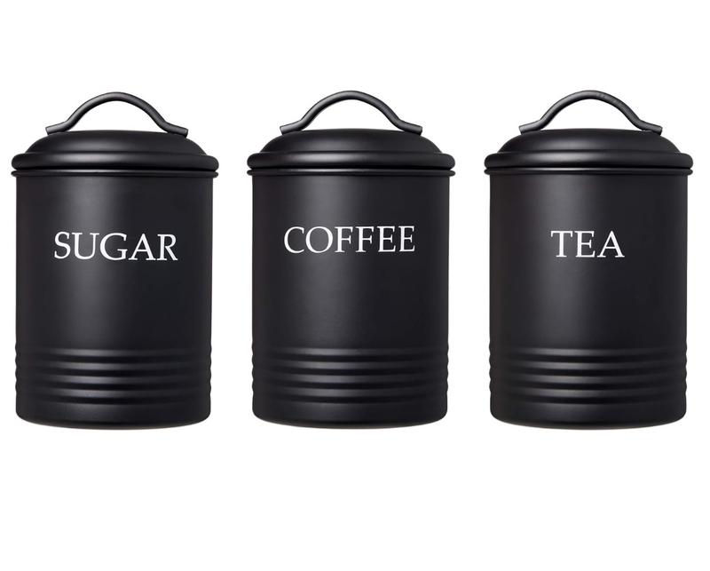 Steelware Central Kitchen Canister Set of 3 Sugar Coffee Tea, Matte Black Containers Gift Containers Gift